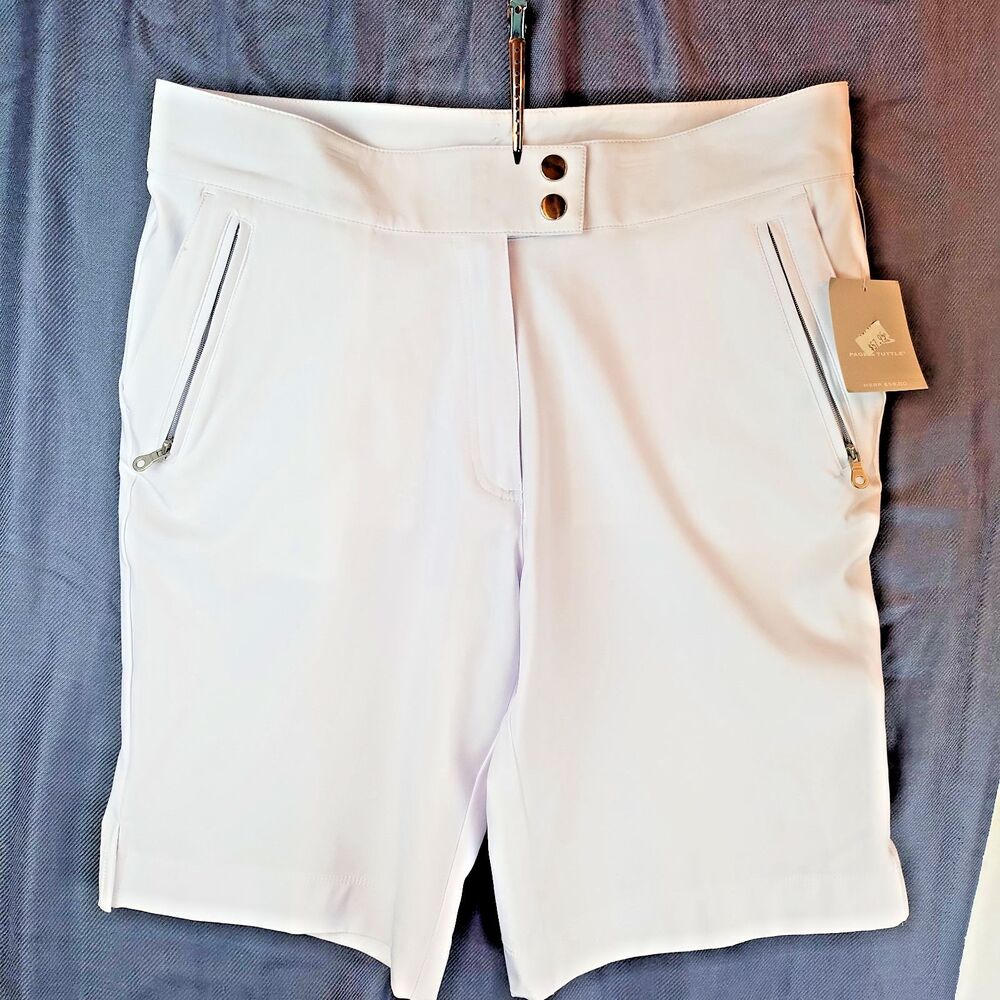 NWT PAGE & TUTTLE White Golf Shorts Stretch Zipper Pockets Size 8/32WC Retal $59
